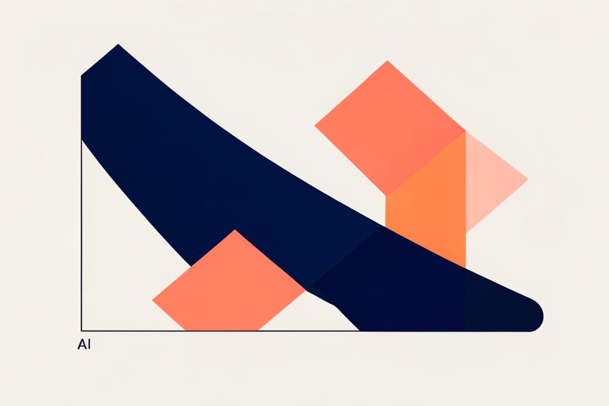 Abstract navy and coral illustration representing AI in business