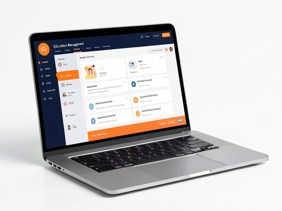 Education management dashboard shown on a laptop